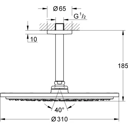 Grohe Kopfbrause-Set Mit Deckenauslass Rainshower Cosmopolitan 310 Supersteel 2 Grohe Kopfbrause-Set Mit Deckenauslass Rainshower Cosmopolitan 310 Supersteel – Bild 2
